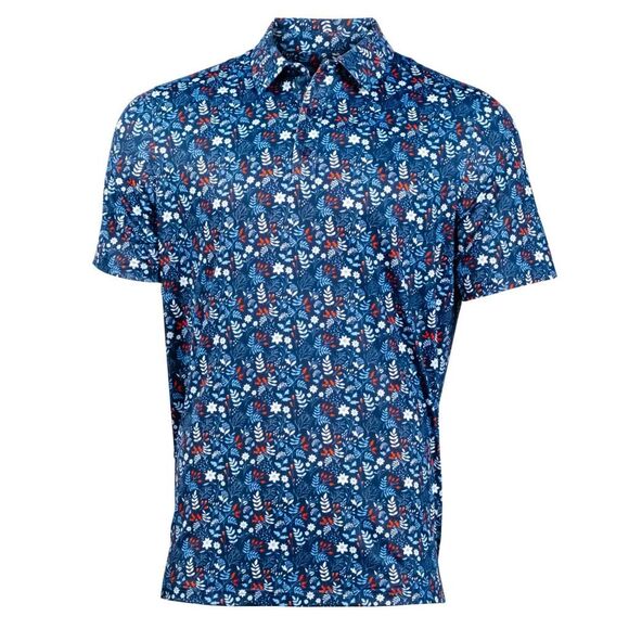 Graham Luxe Polo Golf Shirt Winter Flower Navy Collared New with Tags Medium - Picture 1 of 8